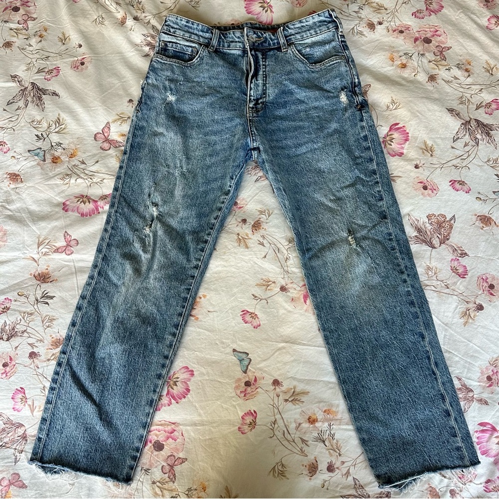anthropologie pilcro medium wash lightly distressed boyfriend jeans / sz 25 - Picture 2 of 5